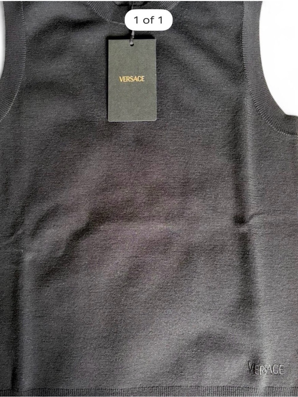Versace Black Sleeveless Knit Top with Subtle Logo